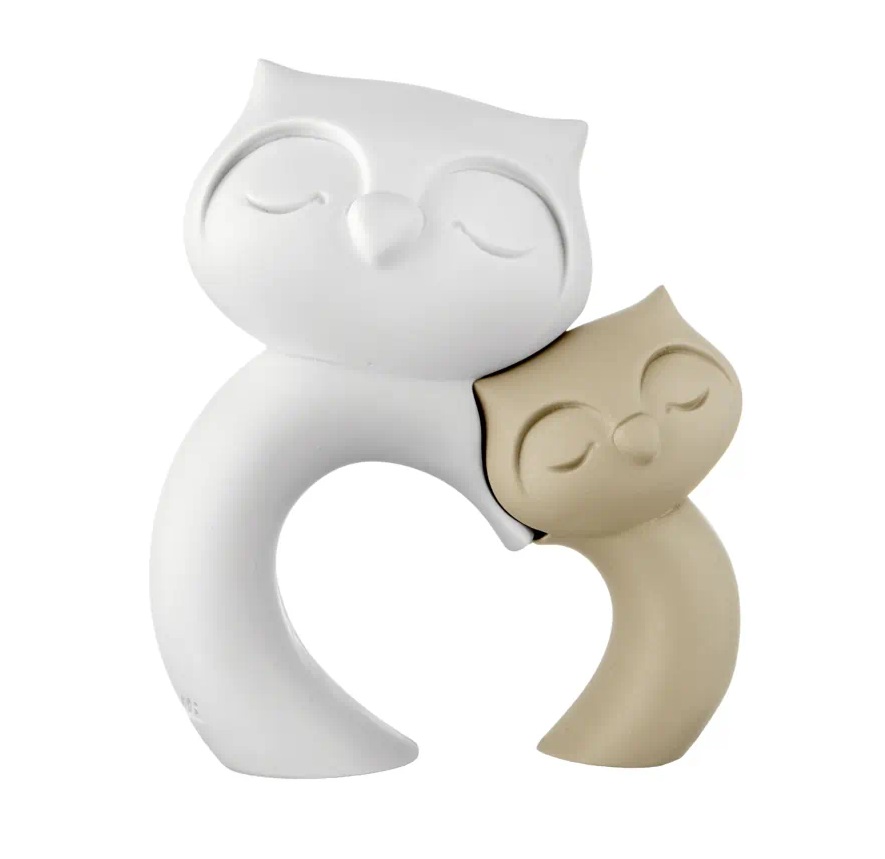 Coppia gufetti nocciola/bianco in marmorino - 12x10 cm - Bongelli